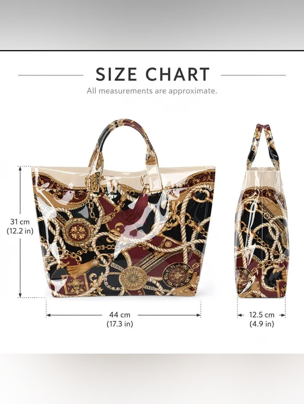 Women Chain Rope Pattern Print PVC Tote Bag Large - Picture 5 of 5